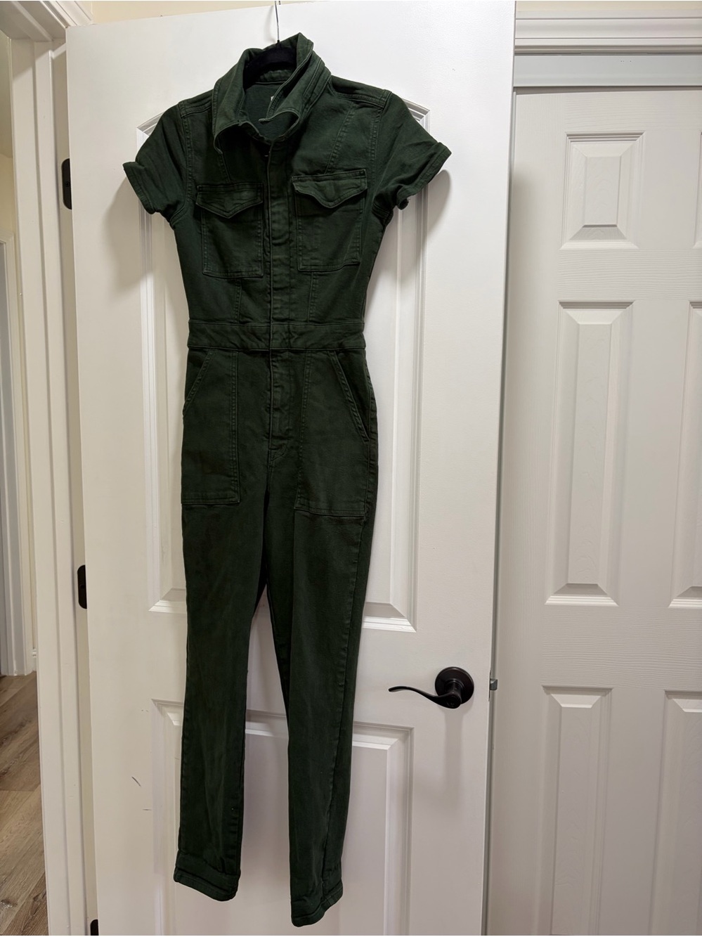 Good American Fit For Success Denim Utility Jumpsuit Olive Fatigue Green Size 1